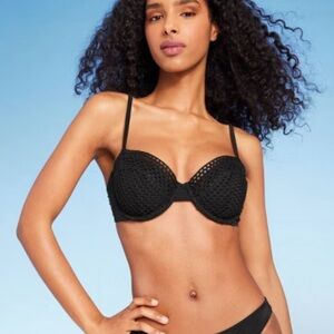 Shade & Shore Women’s Black Chochet Underwire Bikini Top Removable Pads Size 34D